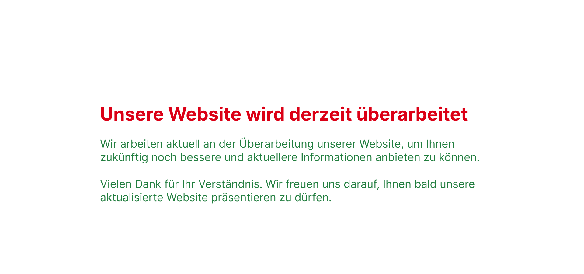 Unsere Website wird derzeit überarbeitet